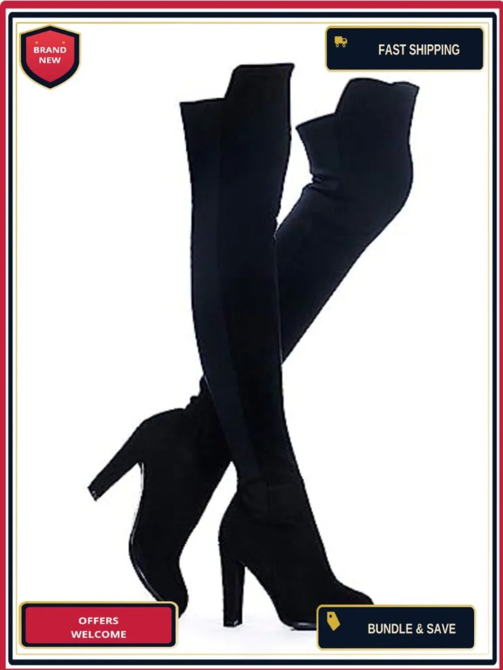 Faux Suede Chunky Heel Over the Knee Stretch Thigh High Boots
